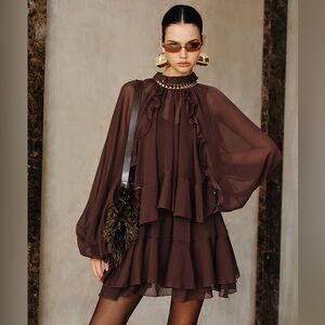 Commense Tiered Ruffle Chiffon Mini Dress Set with Liner